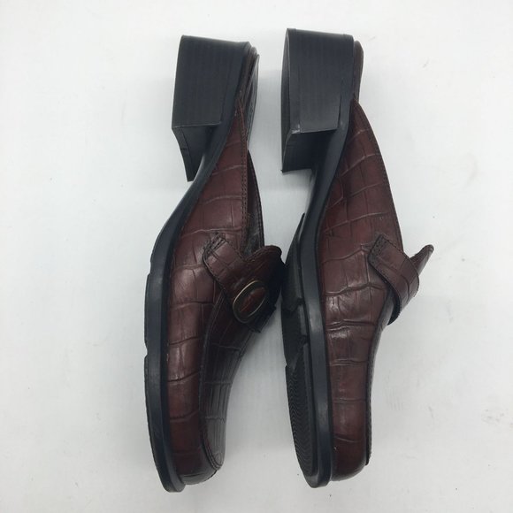 LIZ CLAIBORNE VILLAGER Slides Mules Leather 7.5 Charity Brown Textured Heel - Picture 4 of 8